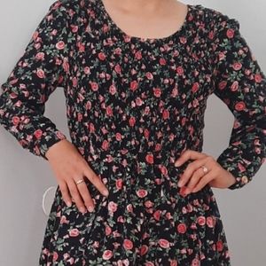 Vintage floral smock long sleeve dress